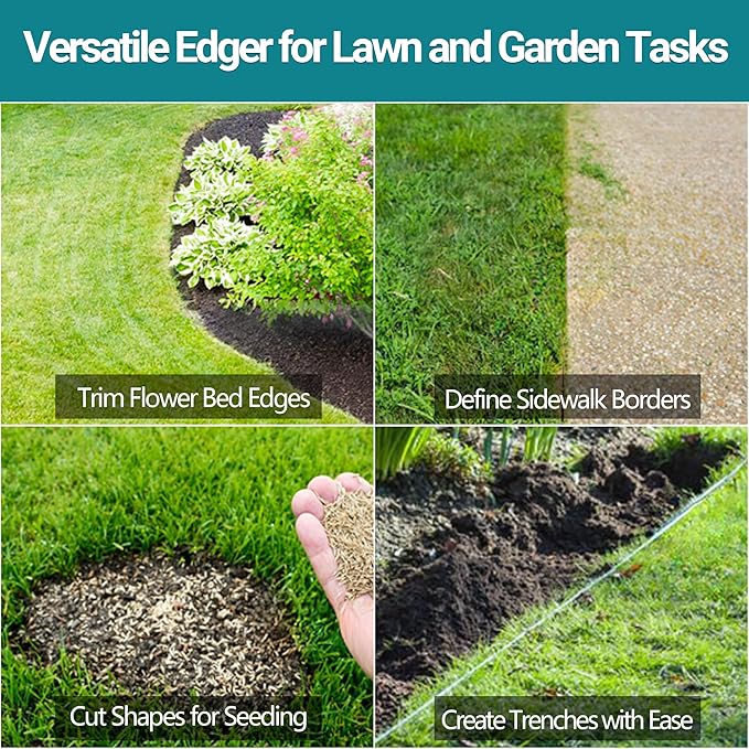 One-Piece 40in Manual Edger Lawn Tool with Spring Steel Blade Manganese Steel Border Edger for Landscaping Rustproof Half Moon Edger with Rubber Handle for Garden Maintenance