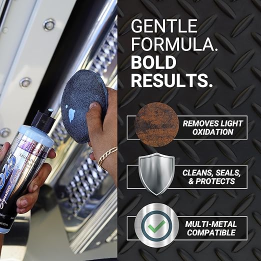 Zephyr - Pro 25 Easy Kut Liquid Metal Polish - Stainless Steel, Chrome, & Aluminum Polish - Metal Polishing for Lifted Trucks, Show Vehicles, Motorcycles, & More - 16 oz.