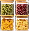 HomArtist 27oz - 4 Pack Square Glass Jars with Bamboo Lids, Glass Food Storage Containers with Airtight Lids for Kitchen, Air Tight Pantry Storage Containers