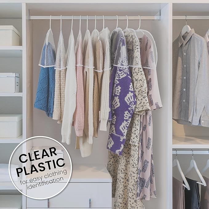Handy Laundry Clear Vinyl Shoulder Covers - Set of 16 Garment Protectors Keep your Suits, Dresses, Blouses, & Dust Free - Protect and Store your Clothing while In and Out of Season
