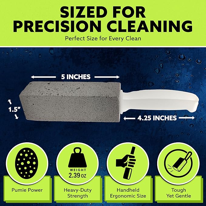 PUMIE Pumice Stone Toilet Bowl Cleaner (6-Pack) - Pumice Stone with Handle - Heavy Duty Toilet Bowl Scrubber for Rings, Bowls, Hard Water Stains, Lime, Rust, Sink - Includes Handle for Easy Use