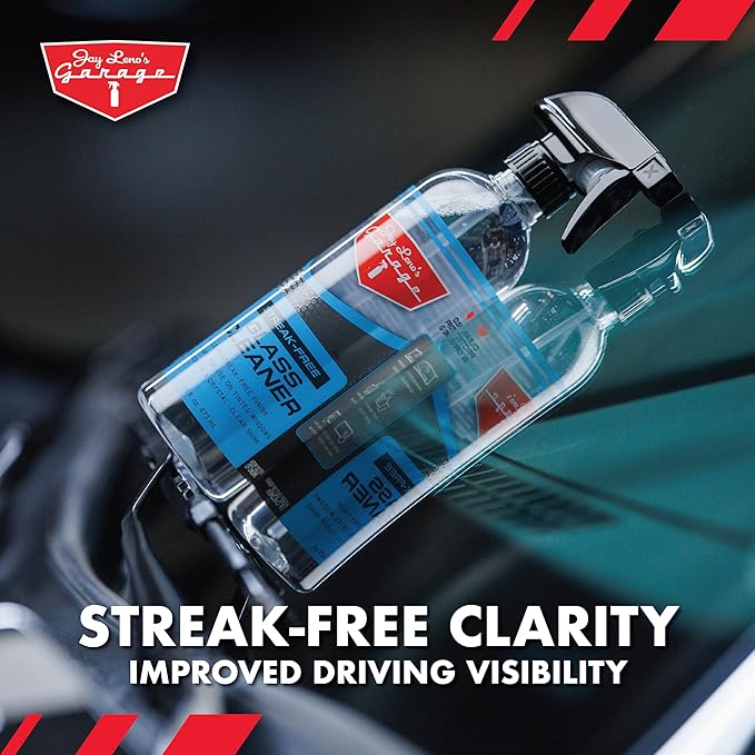 Jay Leno's Garage Glass Cleaner Spray Streak-Free Auto Glass Cleaner for Cars, Automotive Window Cleaner for Car Windows, Windshields & Mirrors 16 oz (Pack of 2) (16 oz (Pack of 2))