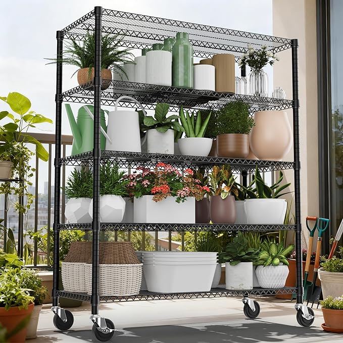 M MZG 3300LBS 53.1" W 5 Tiers Shelf Steel Storage Shelving Utility Shelving Unit Steel Organizer Wire Rack for Home,Kitchen,Office,Garage Black 23.6" D x 53.1" W x 73.6" H
