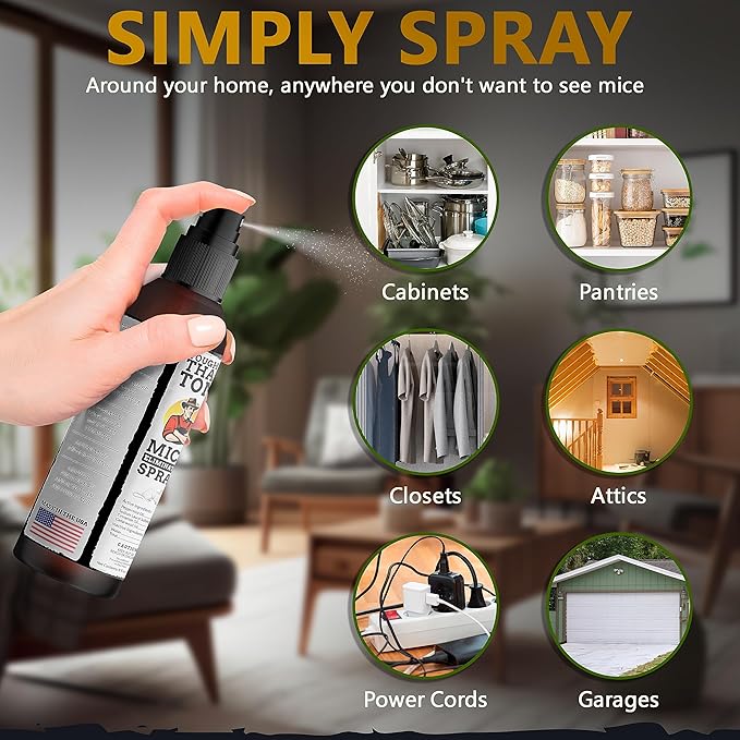 Tougher Than Tom Mouse Repellent Spray – 3 Pack - 8 fl oz Premium Cinnamon and Peppermint Oil Spray for Rodents – Effective Mouse Repellent Indoor Spray – Mice Deterrent Spray – All-Natural Formula