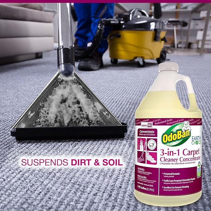 OdoBan Professional Series Cleaning 3-in-1 Carpet Cleaner Concentrate, Made in the USA, Set of 4, 1 Gallon Each