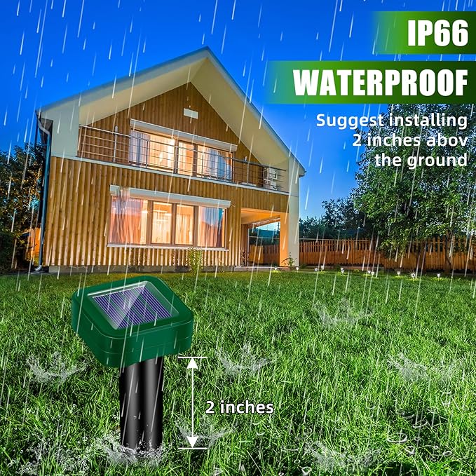 Solar Powered Mole Repellent Ultrasonic Outdoor, 8 Packs Snake Skunk Gopher Vole Rodent Deterrent, Waterproof Repeller for Yard Lawn Garden to Get Rid of Groundhog Chipmunk Raccoon