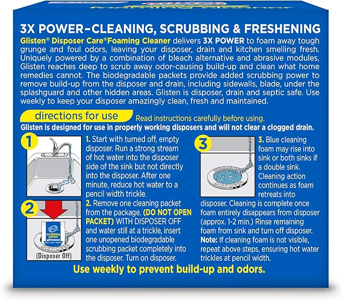 Glisten DP20B Disposer Care Foaming Garbage Disposer Cleaner-Twenty Pack (20 Uses)-Powerful Disposal Cleanser for Complete Cleaning of Entire Disposer-Lemon Scented, 24.5 oz