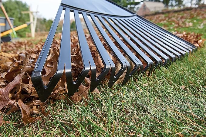 True Temper 20212011 Clog Free Leaf Rake with Hardwood/Steel Handle, 30 in. for Leaves, Grass, Clippings, Twigs, Pine Needles, Acorns, Debris,Black