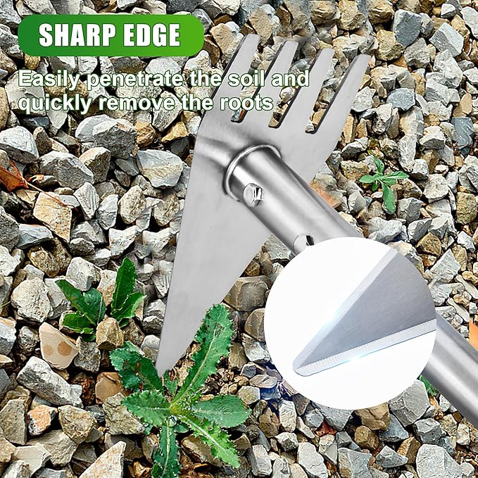 Dual Headed Hoe Garden Tool, Adjustable Long Handle Weed Puller, Stainless Steel Hoe Cultivator and Weed Rake Gardening Tool, for Gardening Planting, Weeding, Digging, Loosening Soil
