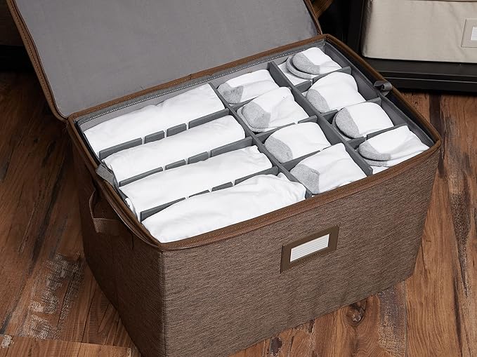 Covermates Keepsakes - Adjustable Zip-Top Storage Box - Configurable FlexGrid Compartments - Heavy Duty Polyester- Reinforced Handles - Stackable Design - Indoor Storage, Brown Heather