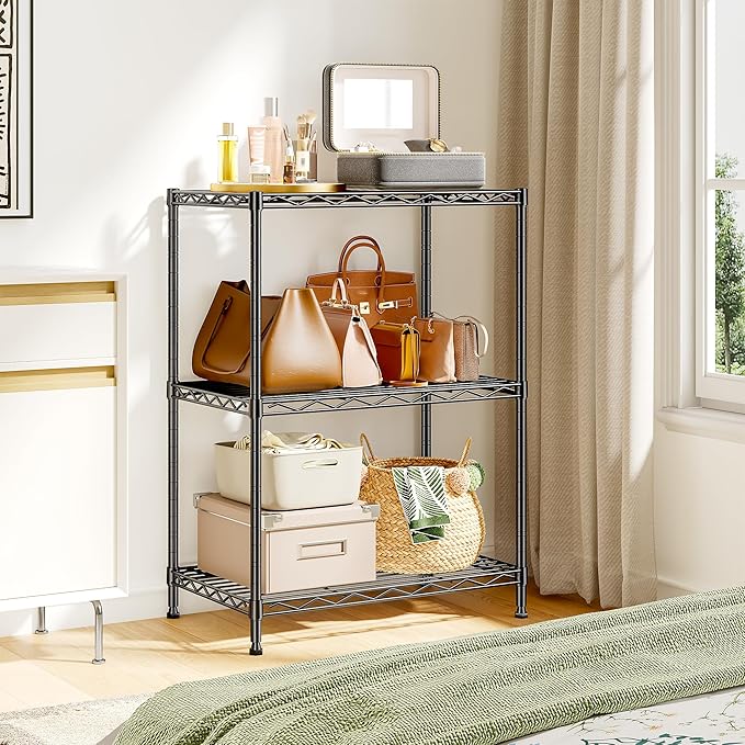 DurayLoly 3 Tier Metal Wire Storage Shelves,Adjustable Small Wire Shelving Unit,Utility Storage Rack for Kitchen,Bedroom,Laundry Room,Pantry & Office,17.7”Wx11.8”Dx35.4”H,Black,2pc