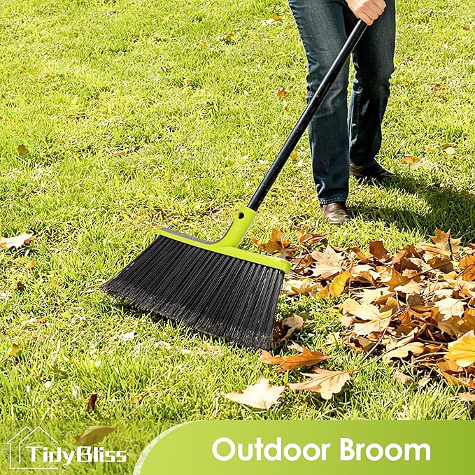4 Packs Outdoor Broom Heavy Duty, 56 inches Tall Commercial Soft Bristle Angle Brush for Sweeping Outside Patio Garden Porch Deck Shop Restaurant Garage House Lobby Hardwood Floors (Green)