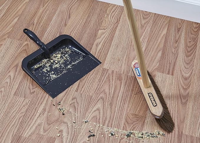 Superio Heavy Duty Plastic Dustpan with Comfort Grip Handle Black, Durable, Lightweight Multi Surface Dust Pan Easy Broom Sweeping, 10 inches Wide, 1-Pack