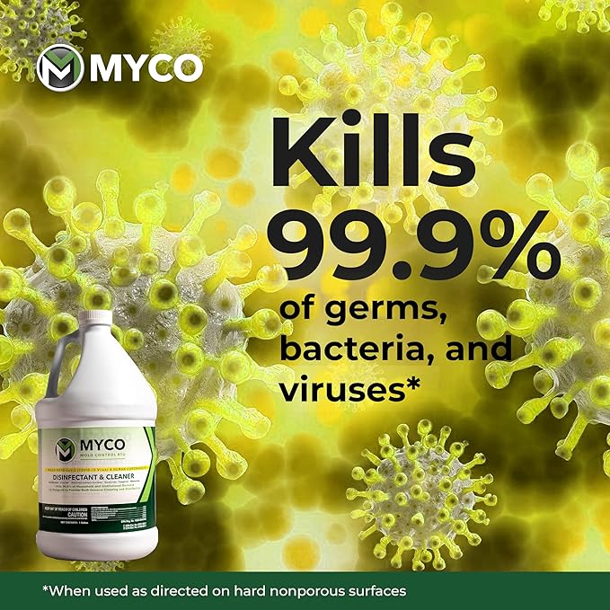 Myco Mold Control RTU – Ready-to-Use EPA-Registered Hospital Grade Disinfectant & Cleaner, Quat Formula for Mold Remediation & Bacteria Control, Commercial & Residential Use, 1 Gallon