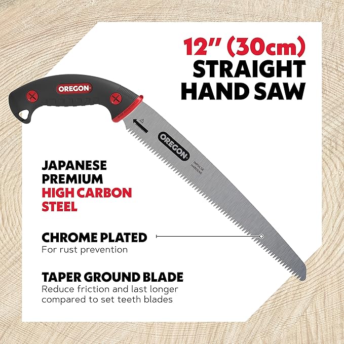 OREGON 12-Inch Premium Japanese High-Carbon Steel Tree Pruning Hand Saw with Straight Blade