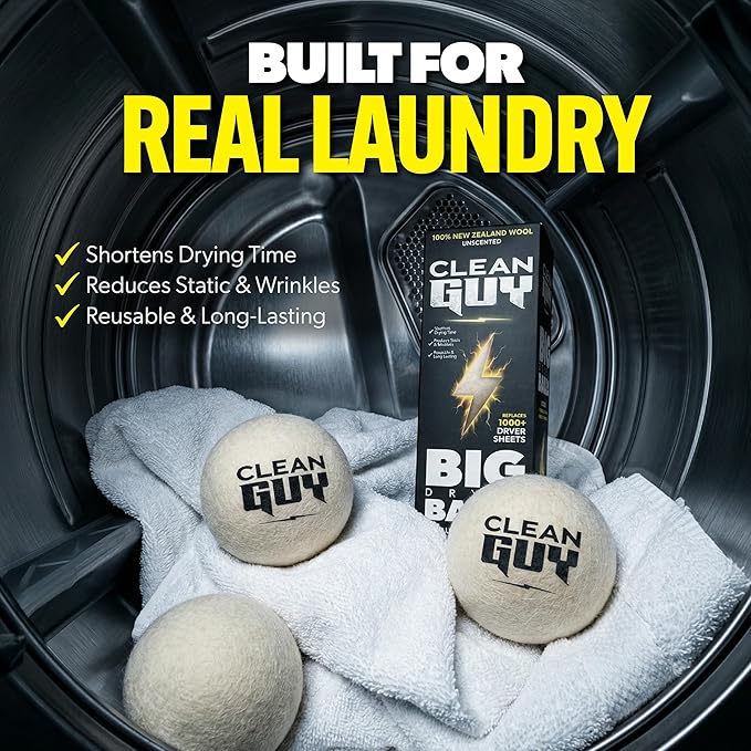 Wool Dryer Balls XL 3-Pack– Natural Fabric Softener, Reusable Laundry Dryer Balls –Reduce Drying Time, Static & Wrinkles– Hypoallergenic, Chemical Free Dryer Sheet Alternative, Eco-Friendly