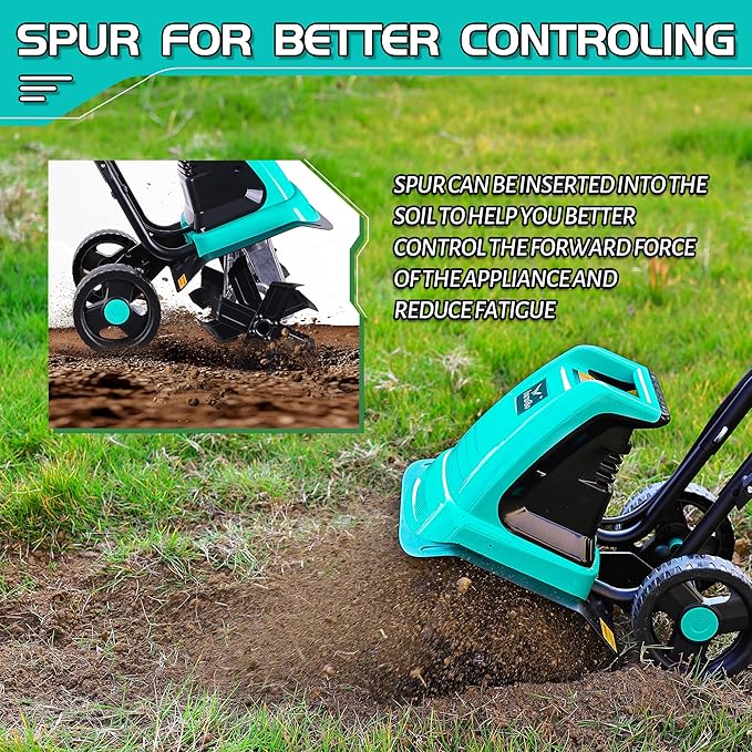15 Amp 12 Inch Electric Tiller/Cultivator with 4 Steel Tines Small Garden Tiller for Gardening, Corded Rototiller with Adjustable Wheels