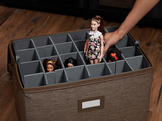 Covermates Keepsakes - Adjustable Zip-Top Storage Box - Configurable FlexGrid Compartments - Heavy Duty Polyester- Reinforced Handles - Stackable Design - Indoor Storage, Brown Heather