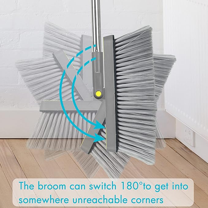 PHYEX 2-Pack Broom and Dustpan Combo Set, 48" Long Adjustable Handle Stand Up Dustpan with Self-Cleaning Teeth, Ideal for Home, Office, Kitchen, Indoor & Outdoor Use, Grey