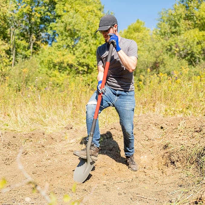 Radius Garden 58-in Long Handle Round Point Digging Shovel, Steel Shovel Head with Fiberglass Shaft