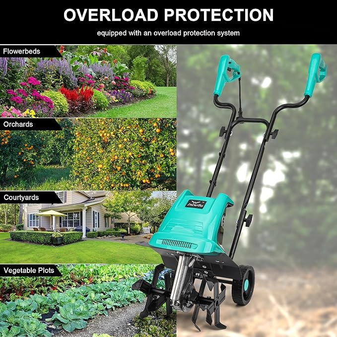 Electric Rototiller Garden Tiller 12 Inch Tilling Width 8-Inch Electric Tiller 10.5 Amp Tiller Cultivator for Garden Yard