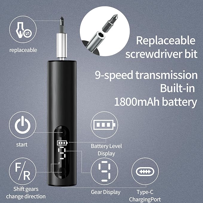 Wireless Charging Electric Screwdriver Set -Cordless Stick Precision Drill with Magnetic Bits, for Electronics/Phone/Watch Repair, DIY & Home Appliances,Multi-Functional Mini screwdriver kit (Black)