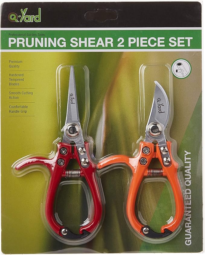 2 - pack Q-yard Pruning Shear, Mini- Extra Sharp Garden Hand Pruners, Easier Cutting, Comfortable Ergonomic, Less Effort - Gardening Scissors for Men & Women