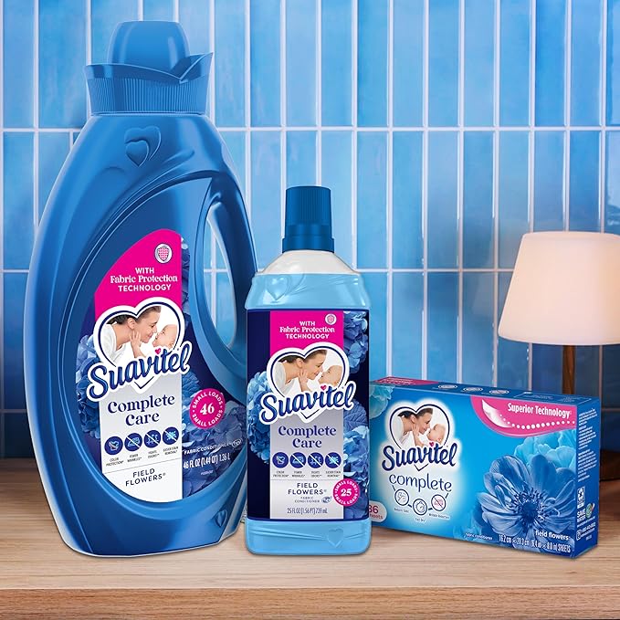 Suavitel Complete Liquid Fabric Softener, Fabric Conditioner, HE Compatible, 100 Small Loads, Field Flowers Scent, 100 fl oz Bottle