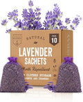 10 Lavender Sachet Bags, Fully Stuffed Scented Sachets with Hanger Hooks, Perfect for Closets, Drawers, Cars, Gym Bags, or Anyplace that Needs to Smell Better