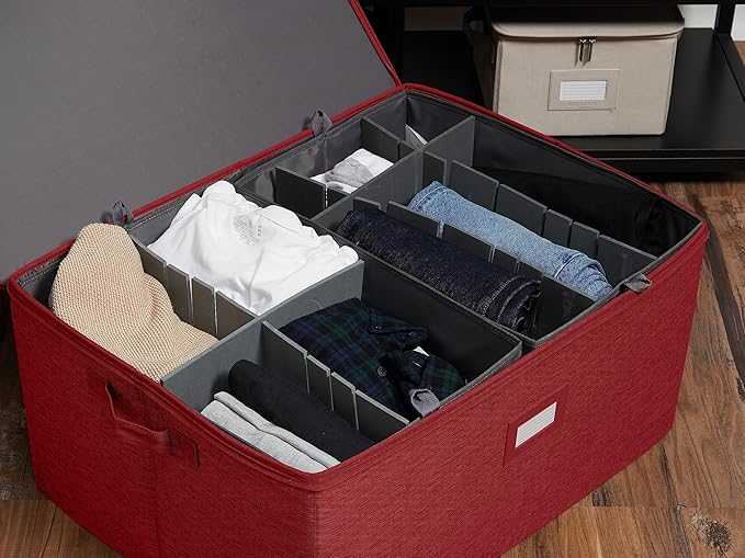 Covermates Keepsakes - Adjustable Zip-Top Storage Box - Configurable FlexGrid Compartments - Heavy Duty Polyester- Reinforced Handles - Stackable Design - Indoor Storage, Red Heather