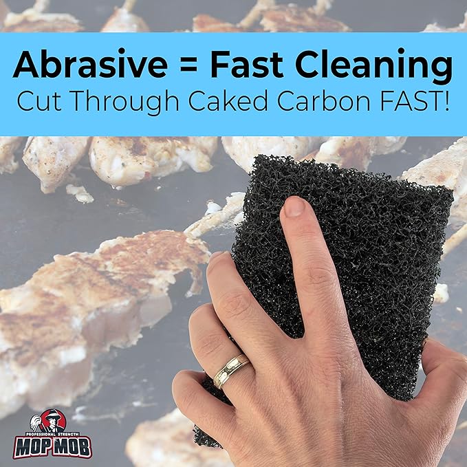 Restaurant-Grade Griddle Cleaning Pads 5 Pack. Use on Metal Grills, Cast Iron Cooktops & Stainless Steel Flat Tops. Quickly Cleans & Scours Baked-On Grease & Carbon. Heavy Duty, 4x6 Grit Scouring Pads