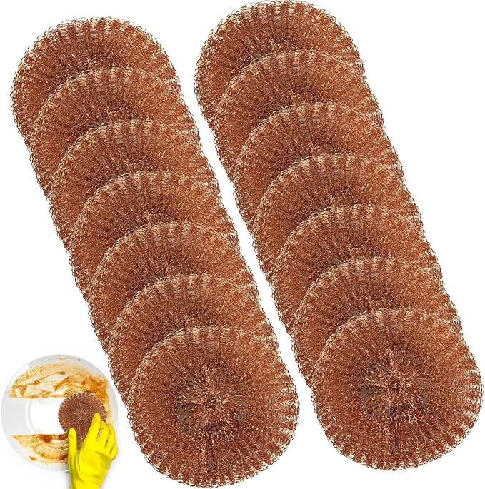 Baderke 30 Pcs Copper Coated Scouring Pad for Dishes Pots Pans and Ovens Easy Scouring for Tough Kitchen Cleaning