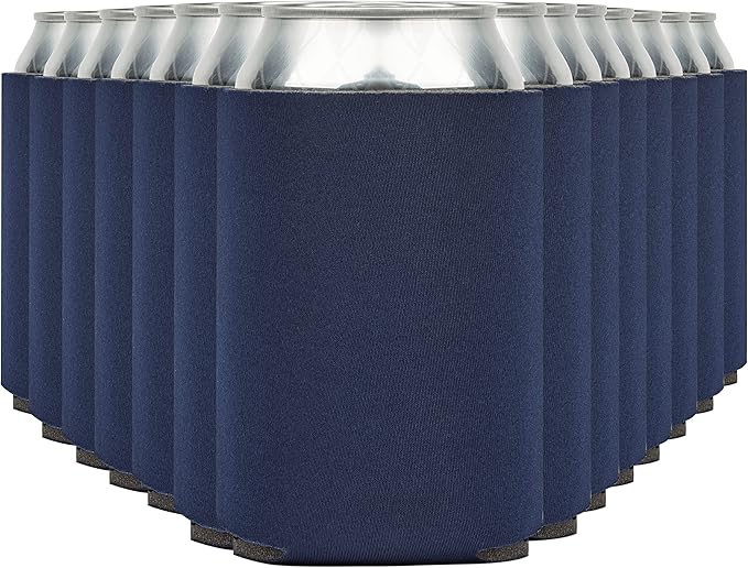 Blank Beer Can Coolers Sleeves (14-Pack) Soft Insulated Beer Can Cooler Sleeves - HTV Friendly Plain Can Sleeves for Soda Beer Cans & Bottles - Blanks for Vinyl Projects & Wedding Favors (Navy Blue)