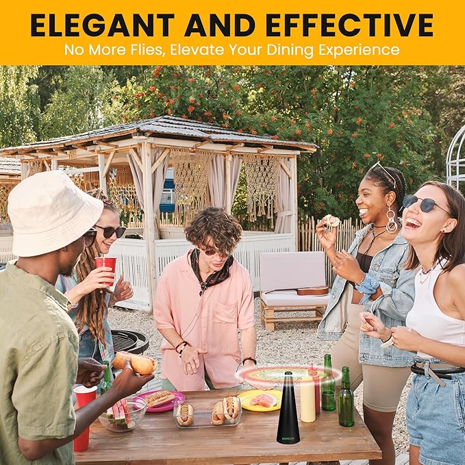 BUGGOFF White Fly & Flying Insect Repellent Fan with Twin Blades, Table top & Hangable, Battery Powered, USB C Chargable with Cable Included. Safe Blades with Auto Stop. (4 Pack)