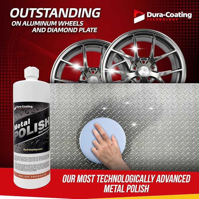 DURA-COATING TECHNOLOGY, Blue Premium Metal Polish - Perfect Brightener and Scratch Remover for Aluminum Wheels, Diamond Plate, Stainless Steel, Copper, Brass, & Nickel - (1/2 Gallon Bottle)