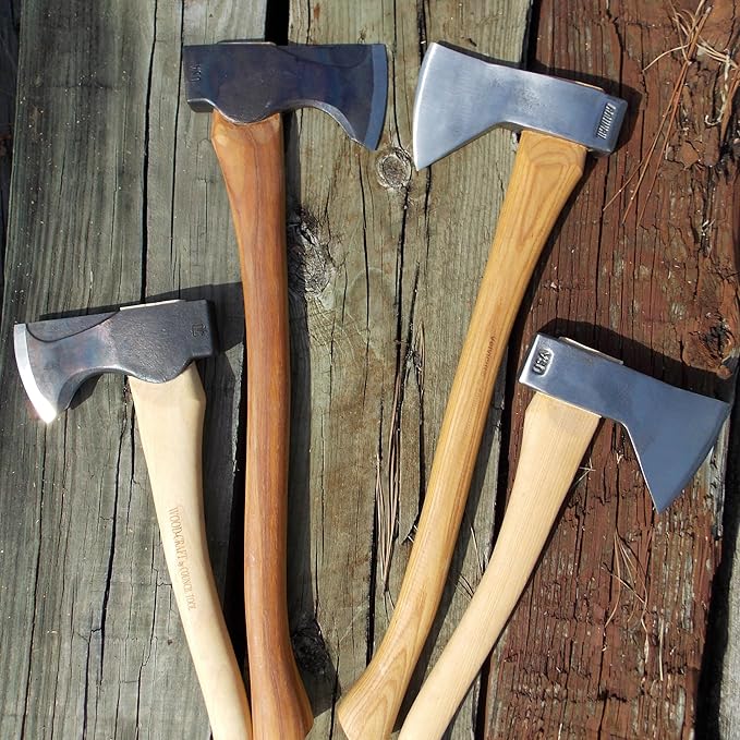 COUNCIL TOOL Wood-Craft Camp Carver Axe - 1.7 lbs Bushcraft Axe with 16" Curved Hickory Handle & Leather Sheath - WC17CCA16C