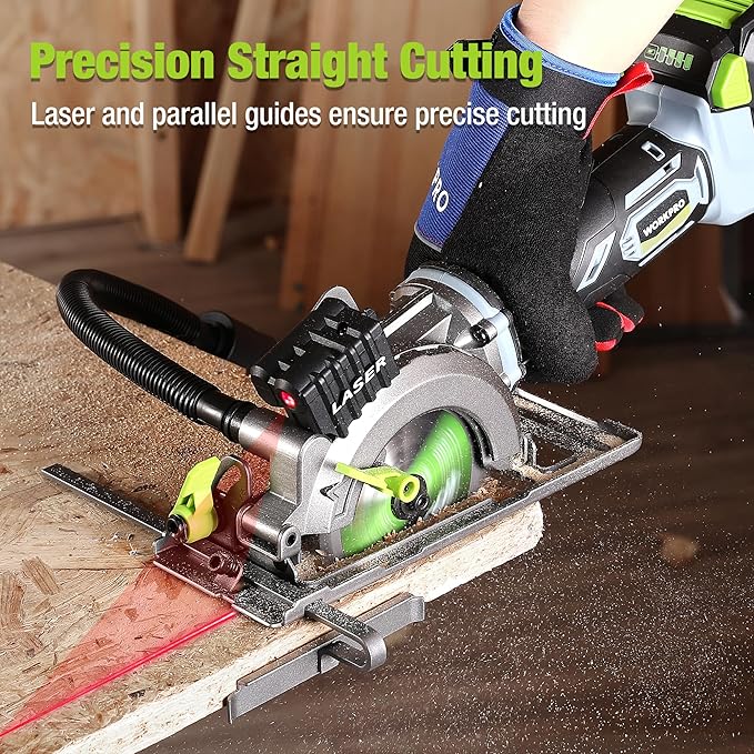 WORKPRO 20V Cordless Mini Circular Saw, 4-1/2" Compact Wireless Circular Saw 4.0Ah Battery, Fast Charger, 3 Blades, 4500RPM, Laser Guide, Max Cutting Depth 1-11/16"(90°), 1-1/8"(45°)