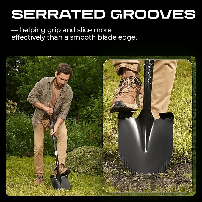 CKG Carbon Garden Shovel for Digging 43 Inches, Cold Steel Heavy Duty Gardening Shovel with Round Blade and Comfortable D Grip Spade Shovel for Gardening, Landscaping, Construction, Round Blade