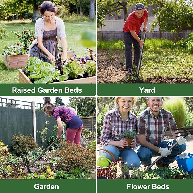 Hoe Garden Tool, 45 Inch Garden Hoe Adjustable Long Handle, 2 in 1 Garden Hoe for Weeding, Stainless Steel Weeder Tool for Yard Long Handle, Gardening Hoe for Planting, Lossening, Digging