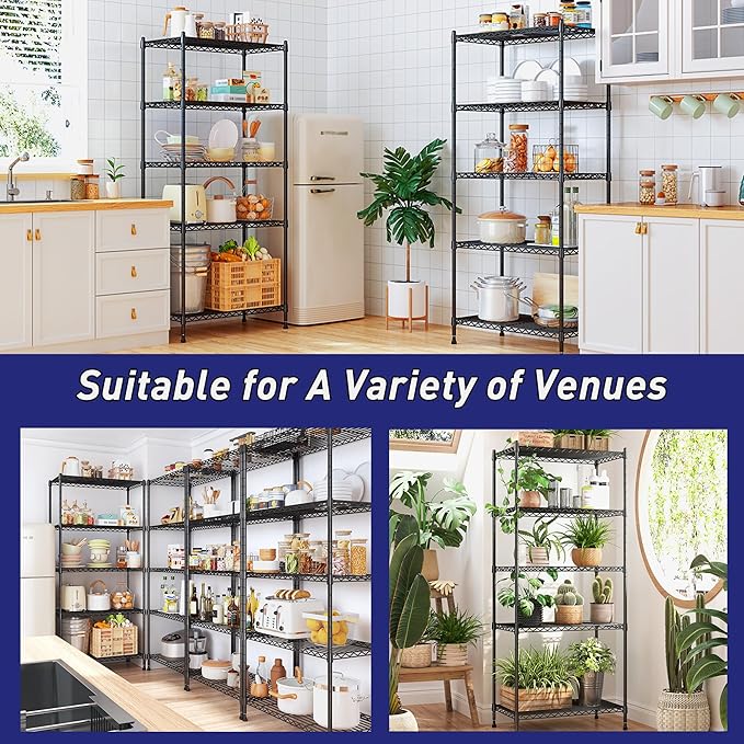 Romorgniz 5-Tier Shelf 1010LBS Storage Shelves Adjustable Wire Shelving Metal Shelving Unit Storage Rack for Kitchen Pantry Closet Laundry School Commercial 59.4" Hx21.5 W x13.6 D