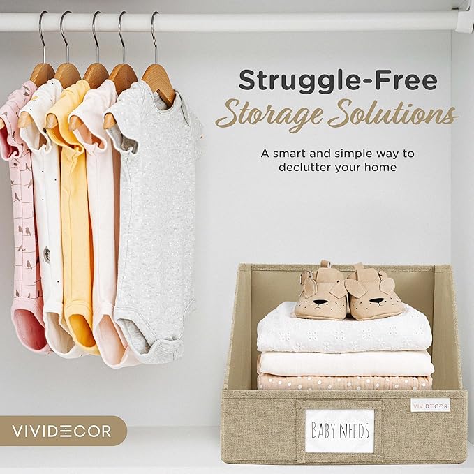 Storage Cubes – 12x12x10 Fabric Baskets for Organizing, Storage Baskets for Shelves, Front Opening Fabric Bins, Closet Organizer Bins for Clothes, Towels, Sweaters, Linen – Brown, 3 Pack