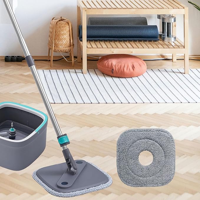 6 Pack Microfiber Mop Head Replacement, Compatible with True & Tidy SPIN-800 TrueClean Mop M16 Spin Mop, Square Microfiber Mop Pads, Grey, Microfiber, Felt