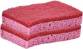 Non-Scratch Cellulose Sponge Kitchen Scrub Sponge with Scouring Pad Set, Good for Non-Stick Cookware Frying Pan, Pot, Counter Top, Sink Scrubbing, Kitchen Scrubbers, Pack of 2, (Red/Pink)