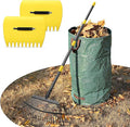 Leaf Rake 18” Wide Heavy Duty Metal 25 Tines Garden Rake Set with 30-75” Adjustable Long Handle for Yard Grass Shrub Mulch Including 32Gallon Garden Bag Leaf Scoops