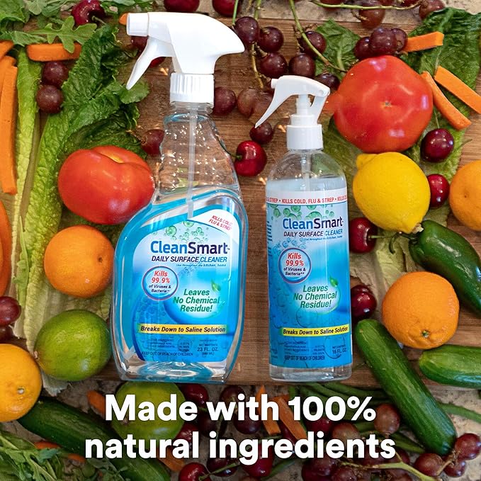 CleanSmart Daily Surface Spray Disinfectant, Kills 99.9% of Viruses, Bacteria, Mold & Fungus, 16 oz Bottle (Pack of 3)