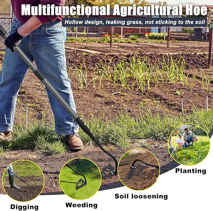 Hoe Garden Tool, Hollow Hoe with 55-85 Inch Long Handle, Adjustable Manual Weeder Heavy Duty Garden Hoe for Weeding, Digging, Hoeing, Cutting and Loosing Soil