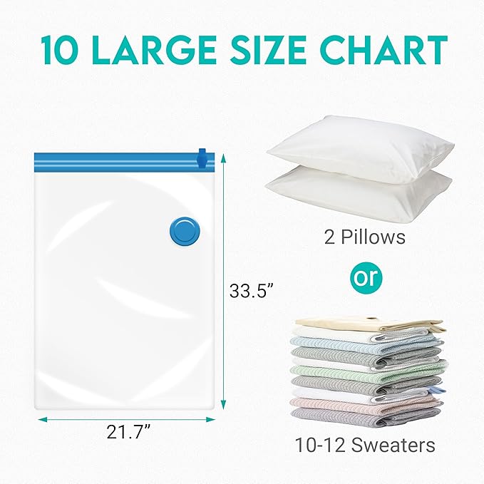 10 Pack Large Space Saver Vacuum Storage Bags Large Seal Bags for Bedding Comforters Blankets Bedding Pillows Luggage with Hand Pump