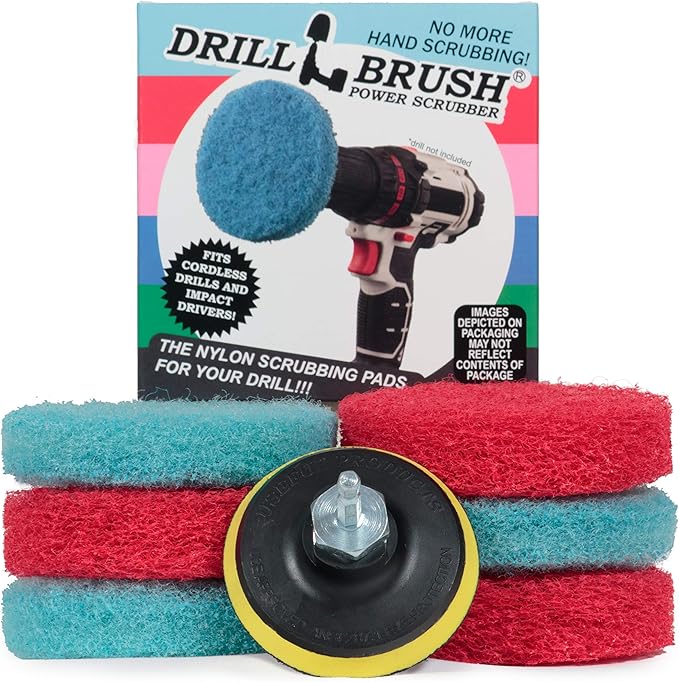 Drill Brush - Scrub Pads - Bathroom Accessories - Cleaning Supplies - Spin Scrubber Pad Kit - Hard Water Stain Remover - Shower Cleaner - Tub Cleaner - Bath Mat - Glass Cleaner - Shower Door Cleaner