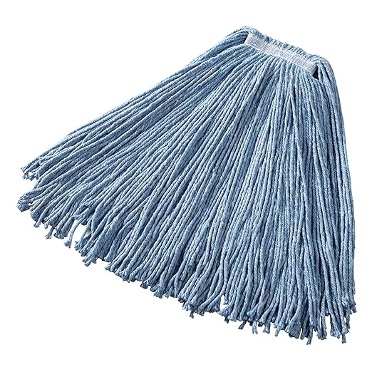 Rubbermaid Commercial Premium Cut-End Blend Mop, 24-Ounce Size, 1-Inch Orange Headband, Blue, Heavy Duty Wet Mop for Floor Cleaning Office/School/Stadium/Bathroom