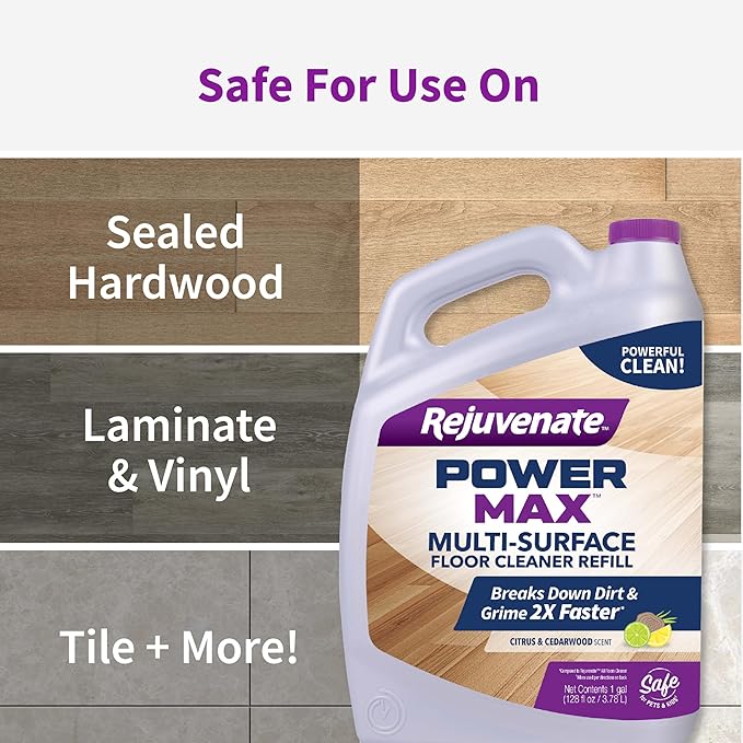 Rejuvenate PowerMax Multi-Surface Floor Cleaner, 128 Ounces, Breaks Down Dirt And Grime On Sealed Hardwood, Tile, Vinyl, Laminate To Deliver A Powerful, Deep Clean With Citrus And Cedarwood Scent